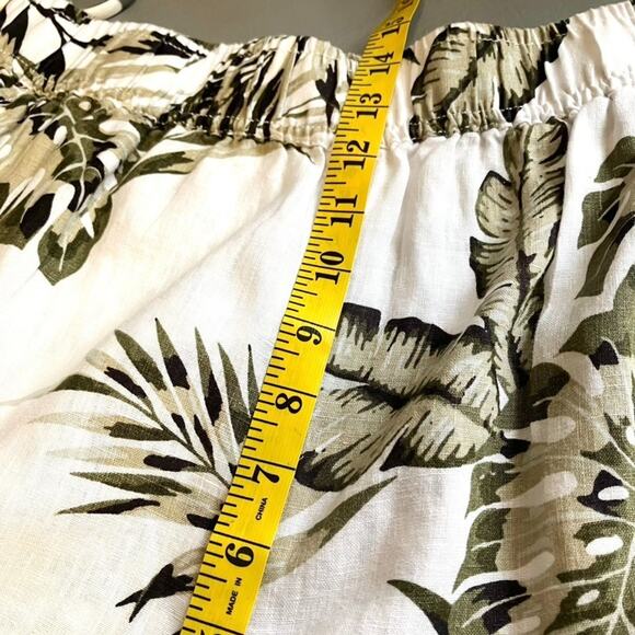 Tahari 100% Linen Wide Leg Pants L White Khaki Tropical Palm Print Resort Beach - Picture 7 of 9